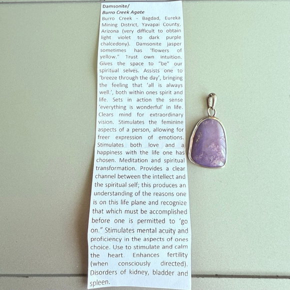 Natural 12.6 CT Purple Agate Burro Creek Arizona Sterling Silver 925 Pendant - Picture 5 of 7